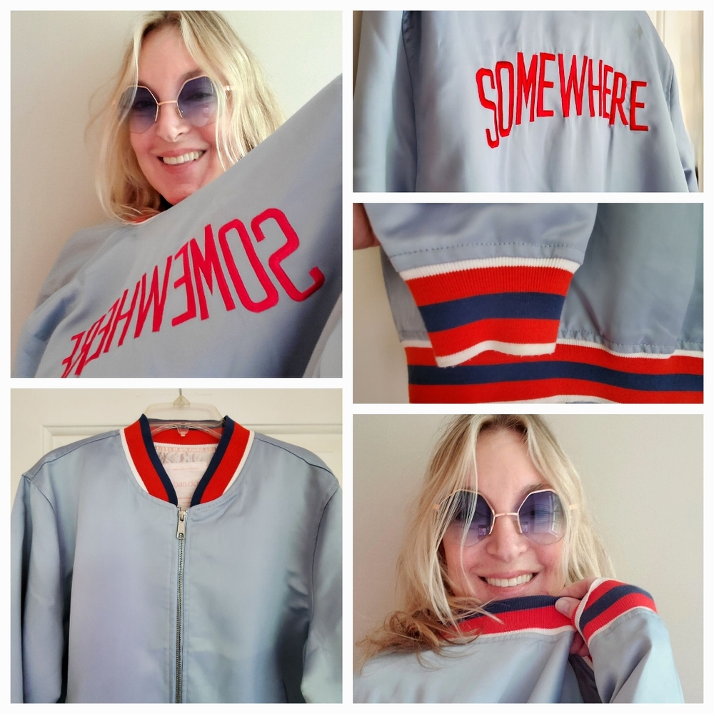 SOLD BANDO Somewhere Embroidered Satin Bomber Jacket